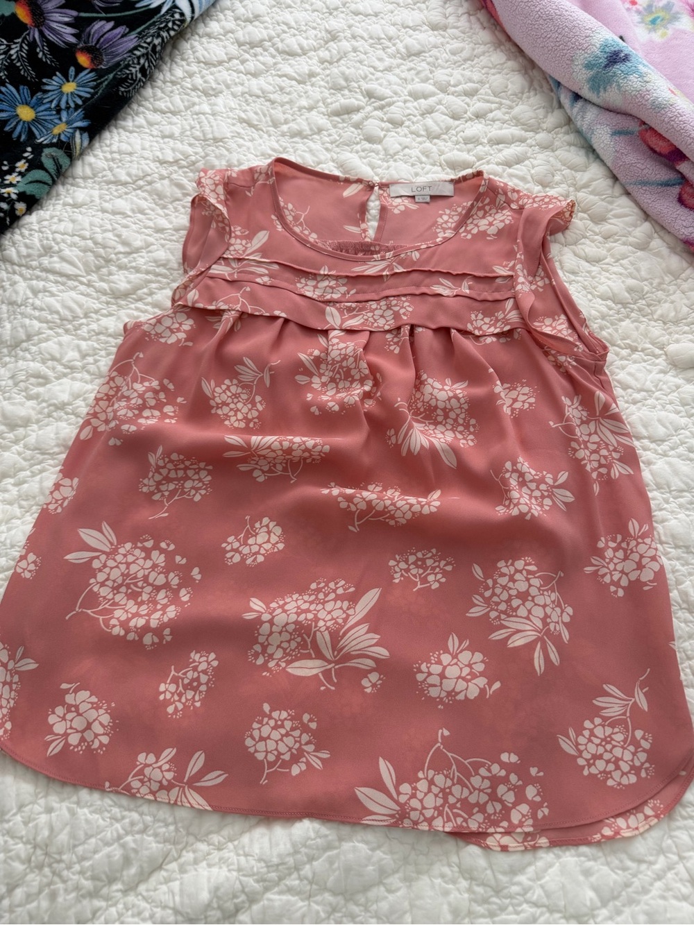 Loft Pink Floral Sleeveless Blouse